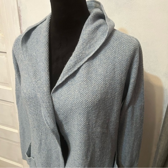 Eileen Fisher Women Open Front Cardigan Sweater Hood Pockets PS Wool Nylon Silk - Picture 2 of 10